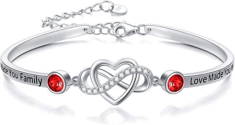 AOBOCO 925 Sterling Silver Adjustable Infinity Heart Bangle Bracelet for Sister Best Friend Daughter Mom Grandma Granddaughter Daughter in Law Godmother Goddaughter Stepmom Stepdaughter - Image 1